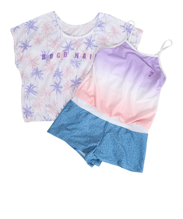 水着 ジュニア 女の子 ロンパース Tシャツ付 2点セット 363351-23PNK