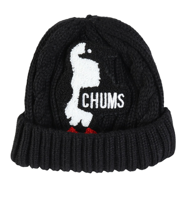 チャムス（CHUMS）ニット帽 ニットキャップ ブービーニットワッチ CH25-1065-K001 ブラック ケーブル編み ブービーロゴ ちくちくが少ない