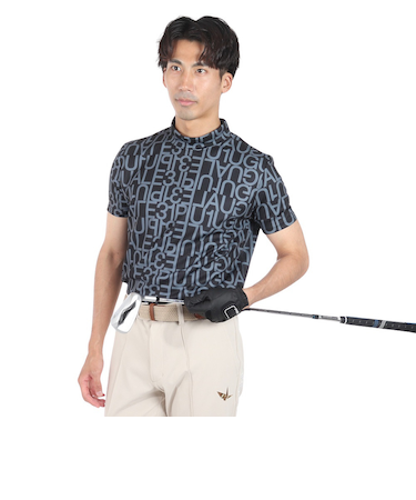 ゴルフウェア モックネック 半袖 メンズ ビッグロゴ ショートスリーブ モック GRT081 BLXGY