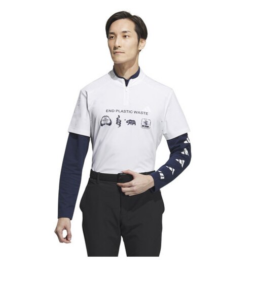 アディダス（adidas）ゴルフウェア モックネック レイヤード EPW グラフィック 長袖ストレッチシャツ MKS00-HY0964WH