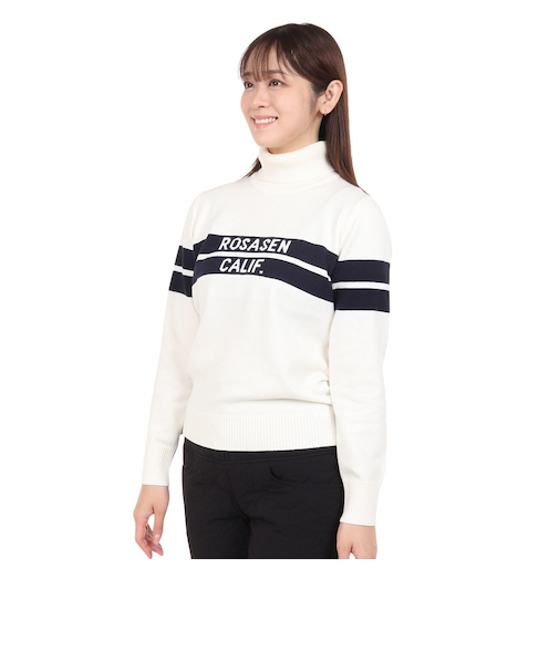 ROSASEN(ROSASEN)ゴルフウェア ニット タートルネック セーター ライン&ロゴインターシャ 045-19012-005
