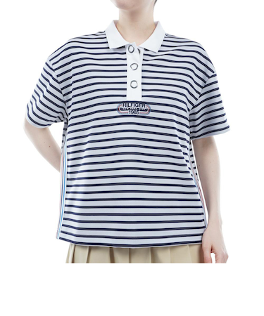 ゴルフウェア 半袖 ボーダー リラックスポロシャツ THLA410-WHT