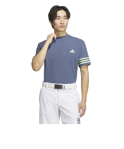 アディダス（adidas）ゴルフウェア 半袖 吸汗速乾 3ストライプス メッシュベントモック IKK67-IN9054NVY