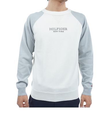 ゴルフウェア 長袖 フロントロゴ クルーネックセーター THMA401-WHT