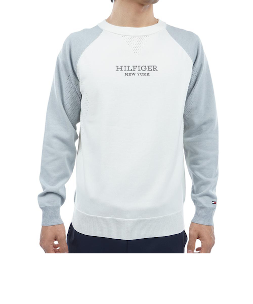 ゴルフウェア 長袖 フロントロゴ クルーネックセーター THMA401-WHT