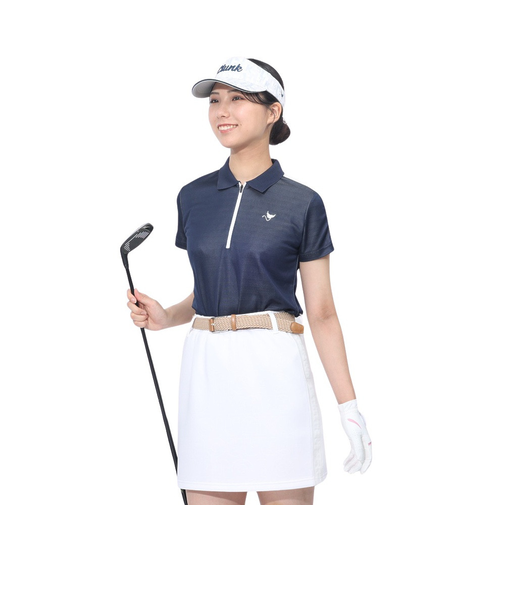 クランク（CLUNK）ゴルフウェア ジャガードニット半袖ポロシャツ CL5RUG04 NVY