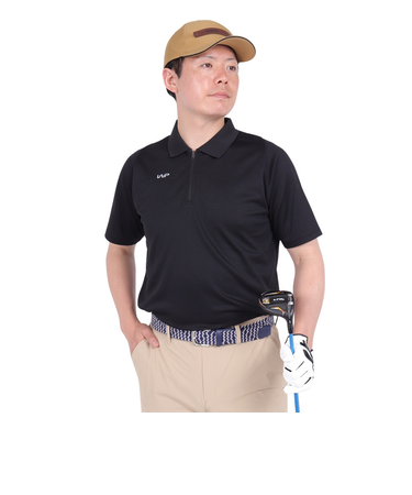 ザ・ワープ・バイ・エネーレ（The Warp By Ennerre）ゴルフウェア 吸汗速乾 ドライプラス ジップ半袖ポロシャツ WG5RTG09 BLK