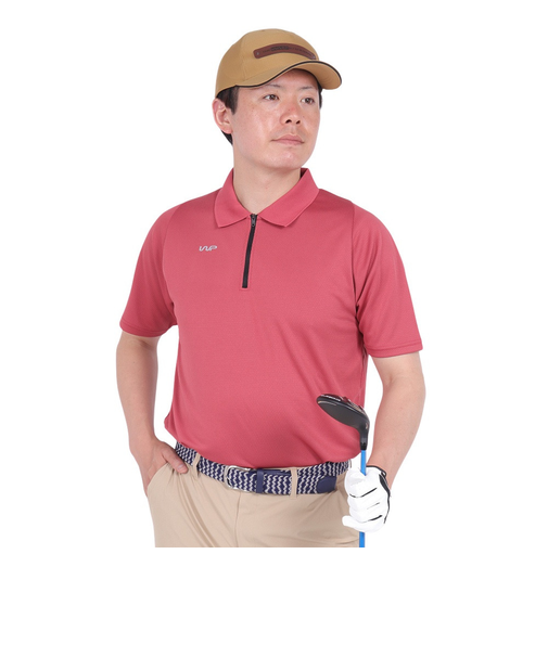 ザ・ワープ・バイ・エネーレ(The Warp By Ennerre)ゴルフウェア 吸汗速乾 ドライプラス ジップ半袖ポロシャツ WG5RTG09 RED