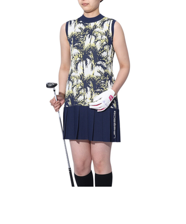 ROSASEN(ROSASEN)ゴルフウェア ノースリーブ A-Line パームツリーニットワンピ 048-61372-098