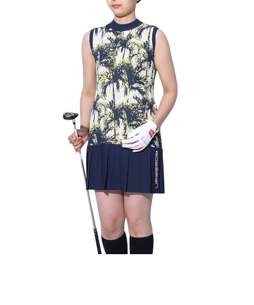 ROSASEN(ROSASEN)ゴルフウェア ノースリーブ A-Line パームツリーニットワンピ 048-61372-098