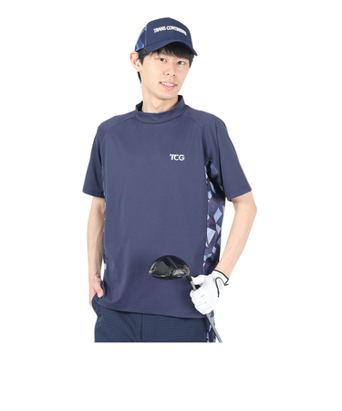 トランスコンチネンツ（TRANS CONTINENTS）ゴルフウェア 半袖 メンズ 幾何柄 モックネックTシャツ 24WTR01-NV