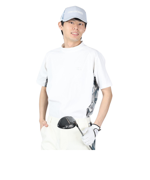 トランスコンチネンツ（TRANS CONTINENTS）ゴルフウェア 半袖 メンズ 幾何柄 モックネックTシャツ 24WTRX01-WH