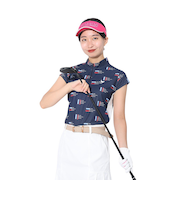 クランク（CLUNK）ゴルフウェア 半袖 吸汗速乾 プリントハ-フジップモックシャツ KAITEKIRYU CL5RUG19 NVY