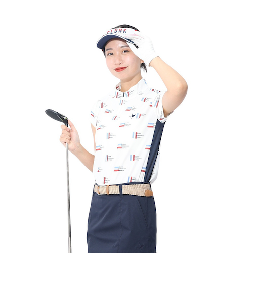 クランク（CLUNK）ゴルフウェア 半袖 吸汗速乾 プリントハ-フジップモックシャツ KAITEKIRYU CL5RUG19 WHT