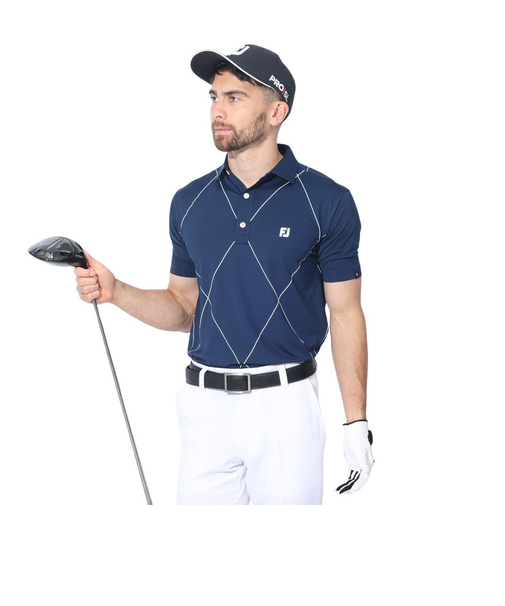 ゴルフウェア 吸汗速乾 ダイヤプリント 半袖 ワイドカラー シャツ 81791-SMU