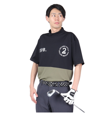 ゴルフウェア 接触冷感 ハーフジップ ビッグ半袖モックネック 242223-BLK