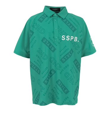 ゴルフウェア 吸水速乾 接触冷感 総柄ビッグ半袖ポロシャツ 242224-GRN