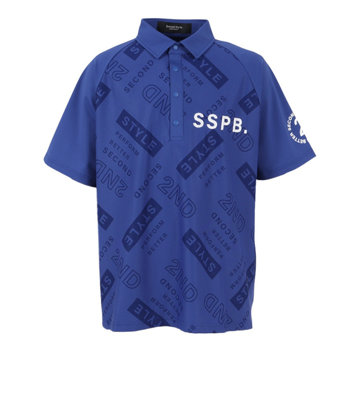 ゴルフウェア 吸水速乾 接触冷感 総柄ビッグ半袖ポロシャツ 242224-NVY