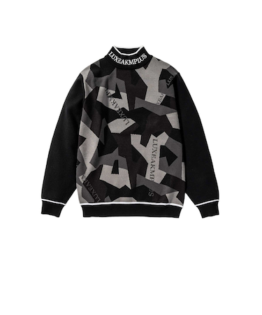 ゴルフウェア カモ柄モックネックニット LAK-24051black