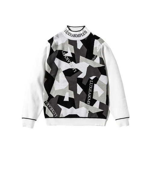 ゴルフウェア カモ柄モックネックニット LAK-24051white