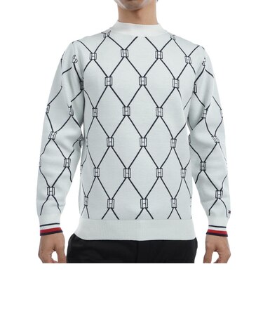 ゴルフウェア ジャカート モックネックセーター THMA480-WHT