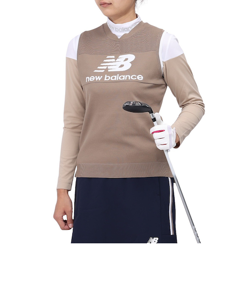 大人気ニューバランスゴルフ　レディース　ニットベスト　クルーネック　新品・未使用 ニューバランス（new balance）ゴルフウェア ロゴ×ライン クルー