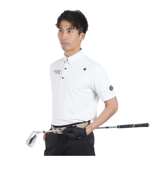 ルコックスポルティフ（lecoqsportif）ゴルフウェア 吸汗速乾 ストレッチフォーサー 小柄ジャガード半袖シャツ QGMXJA07 WH00