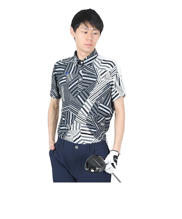 ルコックスポルティフ（lecoqsportif）ゴルフウェア 吸汗速乾 ストレッチフォーサー フレンチボーダー半袖シャツ QGMXJA12 BK00
