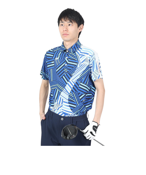 ルコックスポルティフ（lecoqsportif）ゴルフウェア 吸汗速乾 ストレッチフォーサー フレンチボーダー半袖シャツ QGMXJA12 BL00