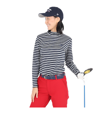 クランク（CLUNK）ゴルフウェア 消臭 長袖 ボーダー ハイネックシャツ CL5NUG25 NVY