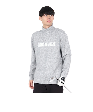 ROSASEN(ROSASEN)ゴルフウェア ミックスツイード インターシャニット 長袖セーター 044-12011-013-24AW