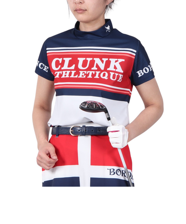 クランク（CLUNK）ゴルフ 吸汗速乾 消臭 半袖 マルチボーダー モックネックシャツ CL5PUG55 NVY