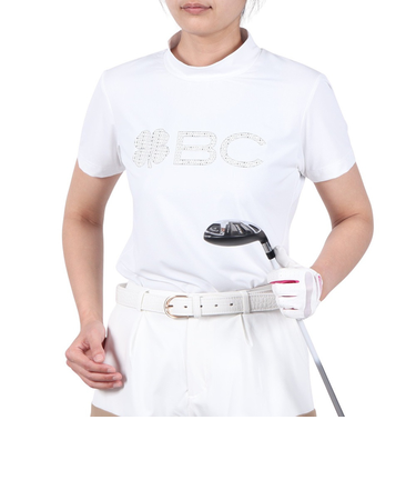 ゴルフウェア 吸水速乾 半袖 ビッグロゴ ハイネックTシャツ BA5RUG08 WHT