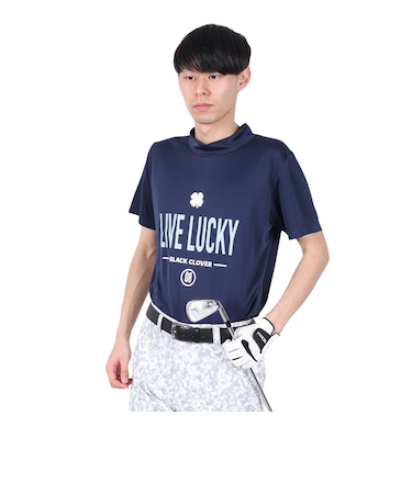 ゴルフウェア 吸水速乾 半袖 LIVELUCKY ハイネックTシャツ BA5RTG02 NVY