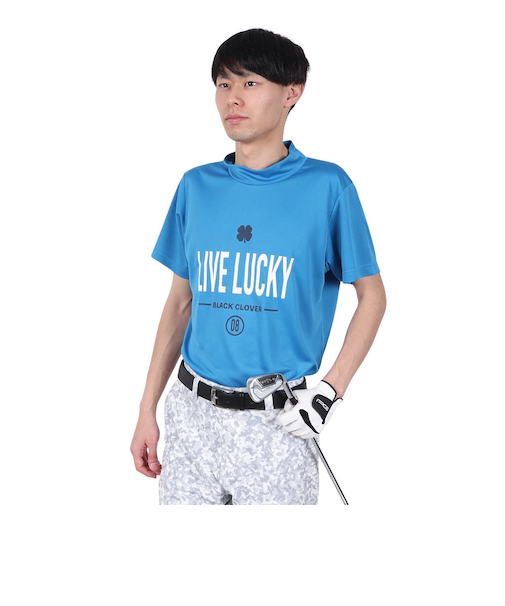 ゴルフウェア 吸水速乾 半袖 LIVELUCKY ハイネックTシャツ BA5RTG02 BLU