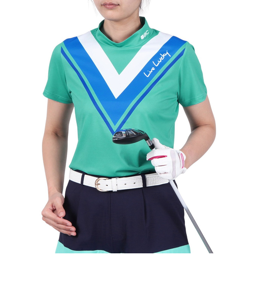 ゴルフウェア 吸水速乾 Vライン 半袖 モックネックシャツ BA5RUG32 GRN