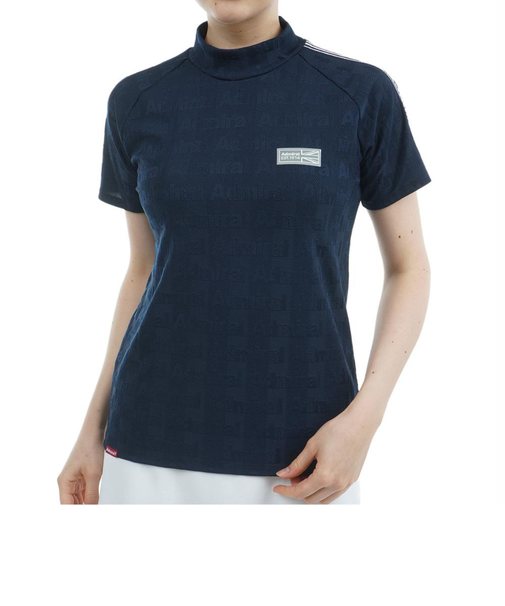 アドミラル ゴルフ（Admiral GOLF）ゴルフウェア 吸水速乾 ストライプジャガード 半袖モックネックシャツ ADLA503-NVY