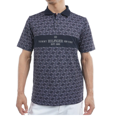 ゴルフウェア UVカット ヨットプリント 半袖ポロシャツ THMA519-NVY