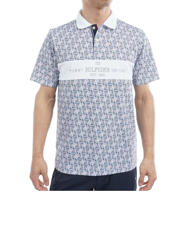 ゴルフウェア UVカット ヨットプリント 半袖ポロシャツ THMA519-WHT