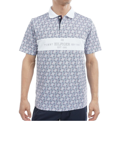 ゴルフウェア UVカット ヨットプリント 半袖ポロシャツ THMA519-WHT