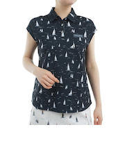 ゴルフウェア UVカット 半袖 ヨットプリント フレンチスリーブシャツ THLA520-NVY