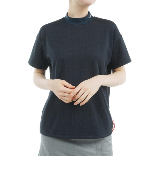 ゴルフウェア 吸水速乾 抗菌防臭 半袖 ジャカードモックネックシャツ THLA529-NVY