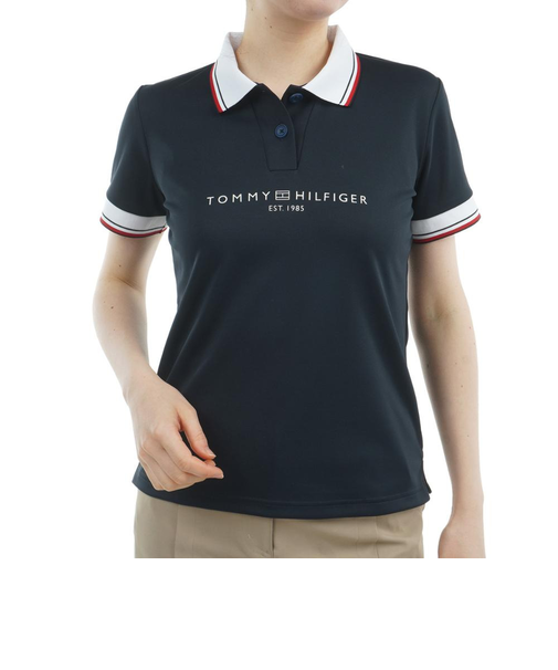 ゴルフウェア 吸水速乾 フロントロゴ ホワイトカラー 半袖 ポロシャツ THLA531-NVY