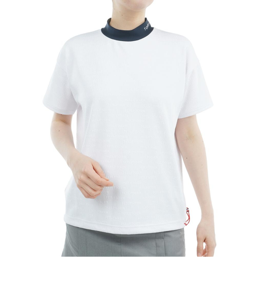 ゴルフウェア 吸水速乾 抗菌防臭 半袖 ジャカードモックネックシャツ THLA529-WHT
