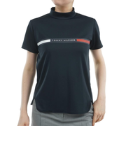 ゴルフウェア 吸水速乾 半袖 ラインロゴ モックネックシャツ THLA532-NVY