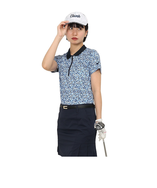 クランク（CLUNK）ゴルフウェア 吸汗速乾 消臭 半袖 花柄ポロシャツ CL5TUG12 NVY