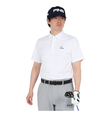 ピン（PING）ゴルフウェア チケット柄ジャガード 半袖ポロシャツ 621-5160219-030