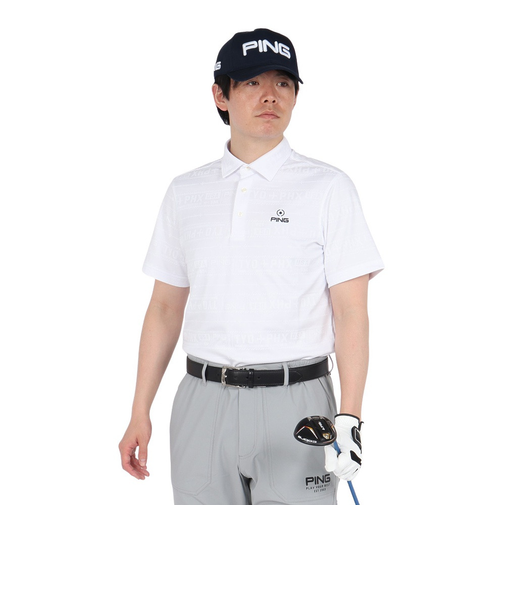 ピン（PING）ゴルフウェア チケット柄ジャガード 半袖ポロシャツ 621-5160219-030