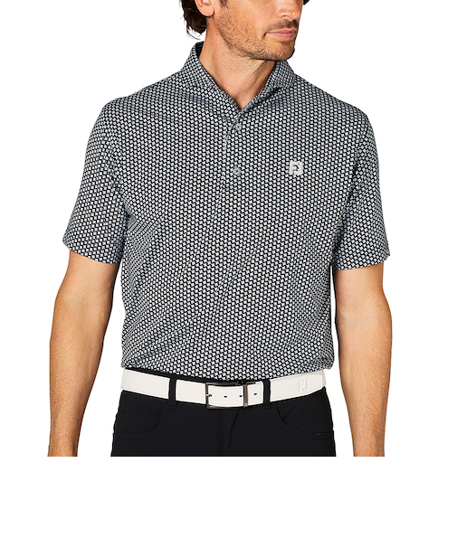 ゴルフウェア ジオメトリックプリント半袖ワイドカラーシャツ 34527