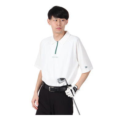 ニューエラ（NEW ERA）ゴルフウェア 吸汗速乾 半袖 スキッパー ポロシャツ Seersucker オフホワイト 14391489